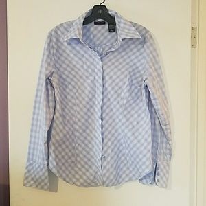 NY&CO L button down blue white black plaid work
